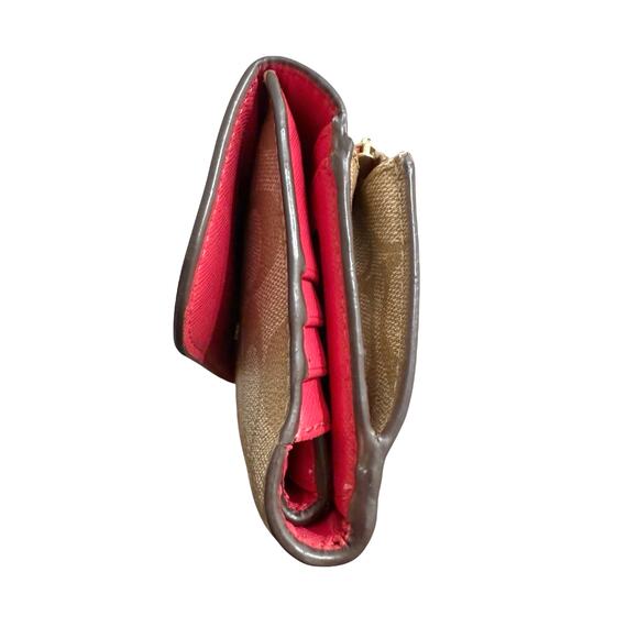 Coach Signature Coated Canvas Full Size PVC Checkbook Wallet Khaki / Pink Ruby - Picture 6 of 10